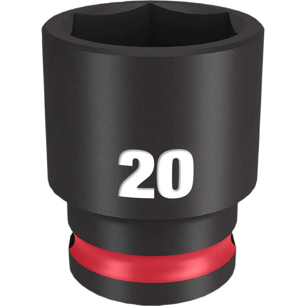 Black 20-mm 6-point impact socket with red band designed for heavy-duty tools and home improvement tasks