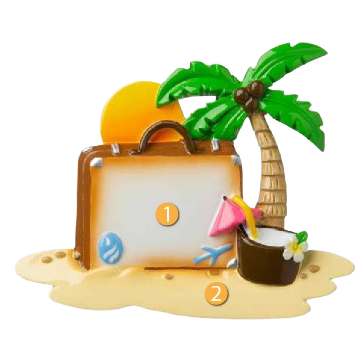 Beach-themed retirement ornament with palm tree, suitcase, cocktail, and sun from Christmas Ornaments & Tree Decorations collection
