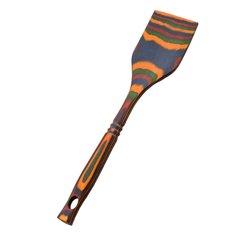 Colorful 12-inch bamboo pakkawood spatula with bold layered stripes for kitchen utensils and cooking tools under $50 collections