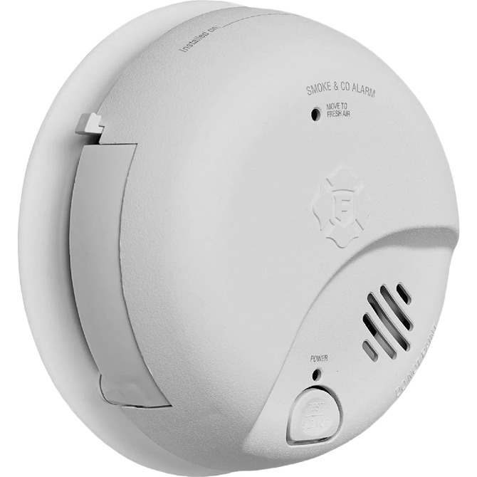 White hardwired ionization smoke and carbon monoxide alarm designed for home safety and improvement projects