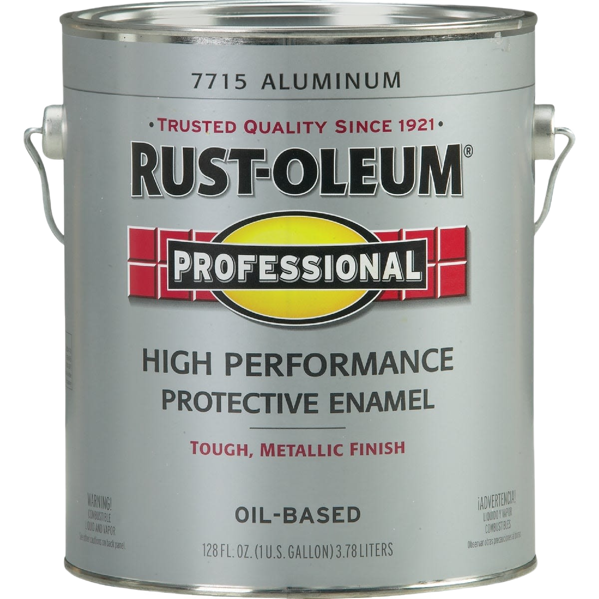 Gallon container of Rust-Oleum oil-based protective aluminum enamel for home improvement specialty paint collections