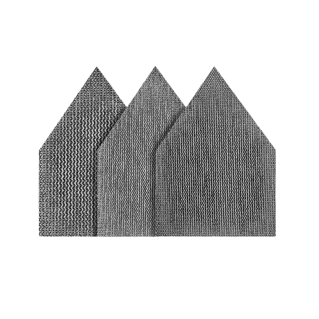 Set of three reusable mesh sanding sheets with assorted grit for orbital detail sanders in power tool accessories collection