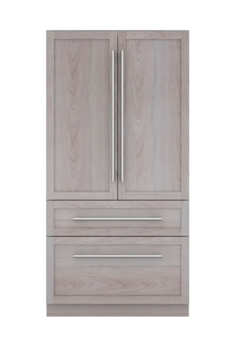 built-in French door refrigerator with bottom freezer and panel-ready wood finish for kitchen improvement