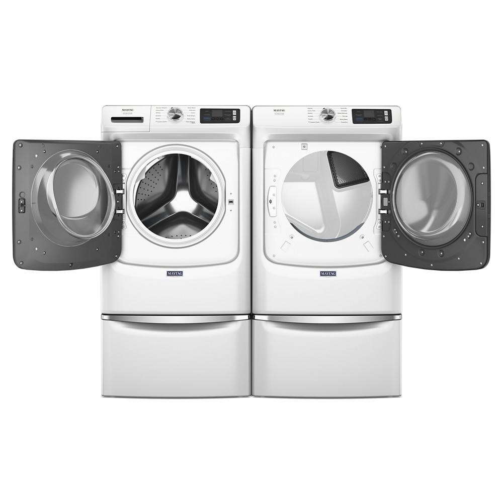 Front-load washer and electric dryer pair with open doors and digital control panels from washers and dryers collection