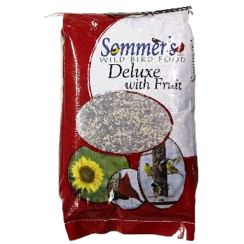 5 lb bag of Sommer's Deluxe wild bird food with fruit mix for feeding backyard and wild birds