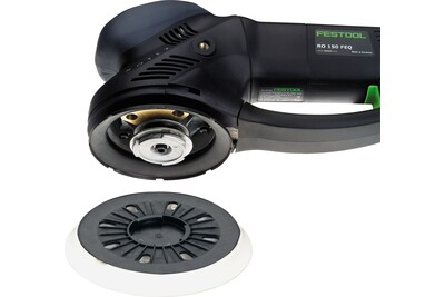 Close-up of a black and green multi-mode sander with detachable sanding pad for tools and home improvement use