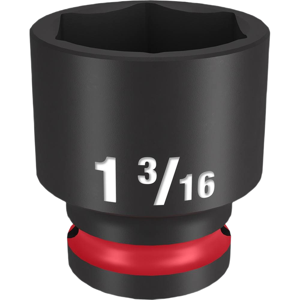 1-3/16 inch black impact socket with red ring, six-point design for tools and home improvement tasks