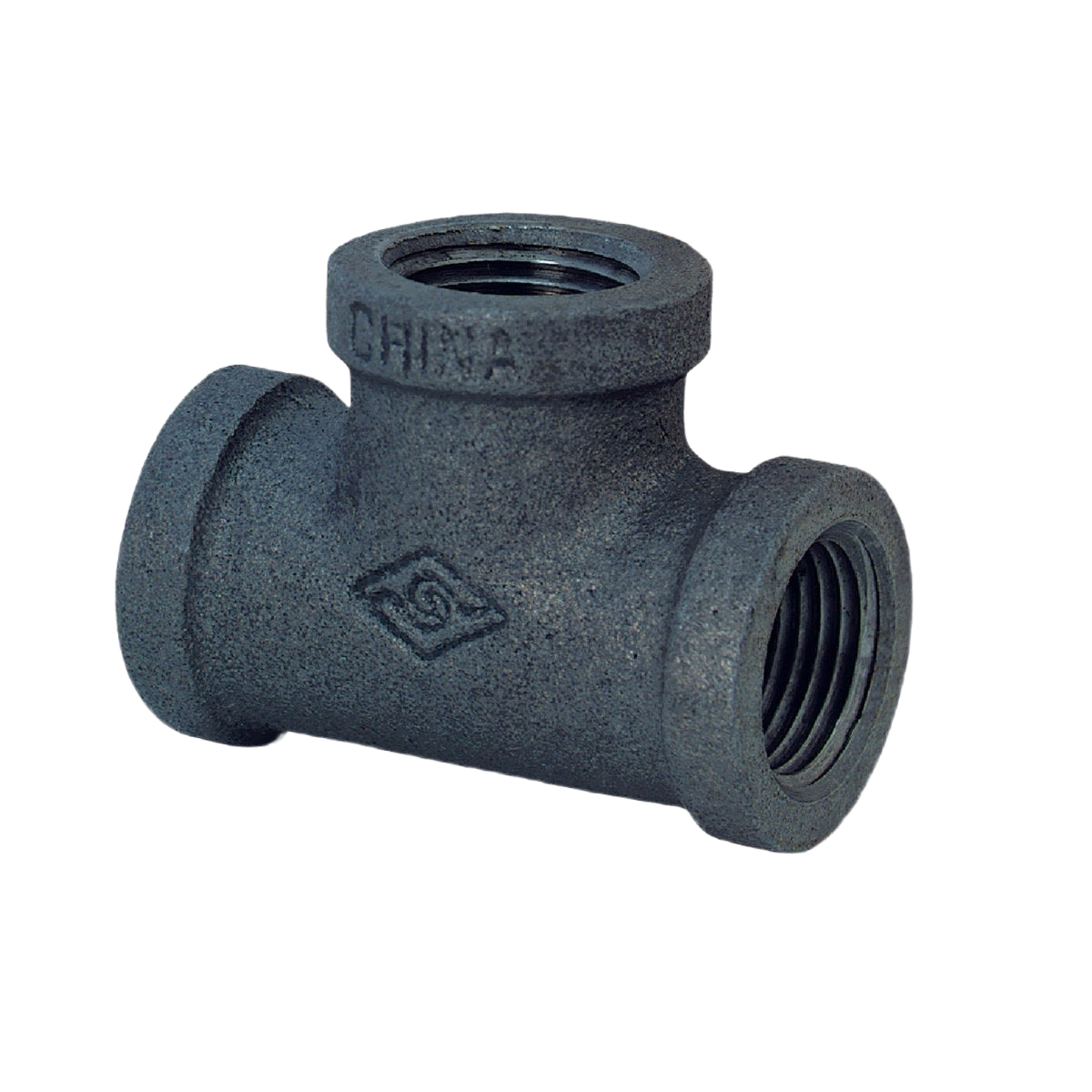 Black malleable iron tee fitting with threaded ends for plumbing in pipes & fittings and under $50 collections