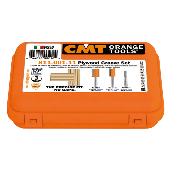 CMT Orange Tools 15/64” - 31/64” - 23/32” 3-Piece Plywood Groove Set, 1/2" Shank