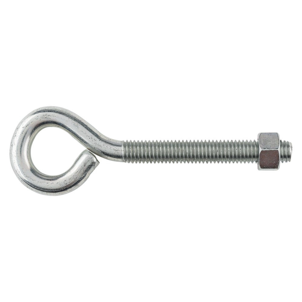 Zinc-plated eye bolt with hex nut, machine screw threads for hardware, fasteners, and home improvement projects