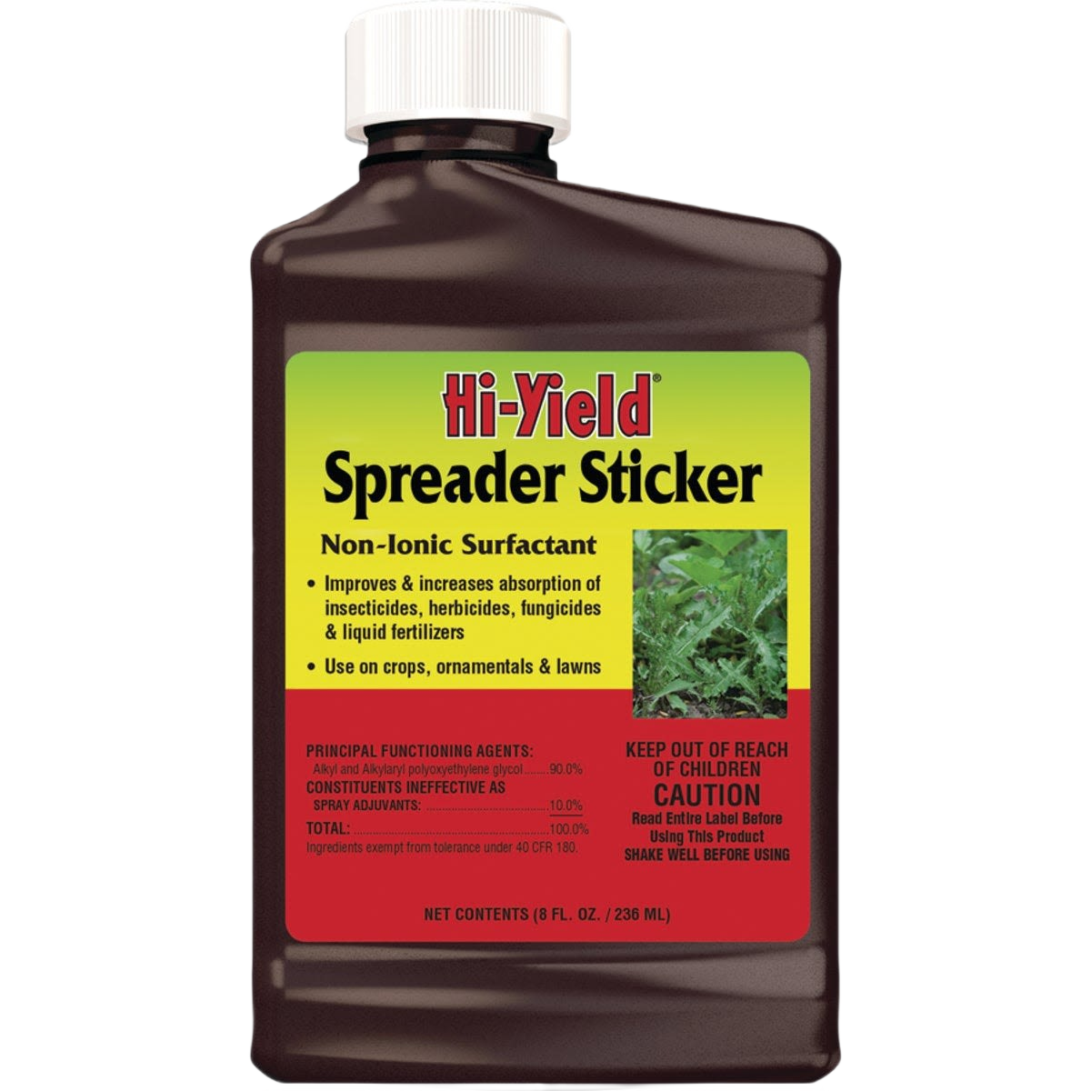 8 oz bottle of Hi-Yield spreader sticker concentrate for enhanced pesticide and fertilizer application in lawn care