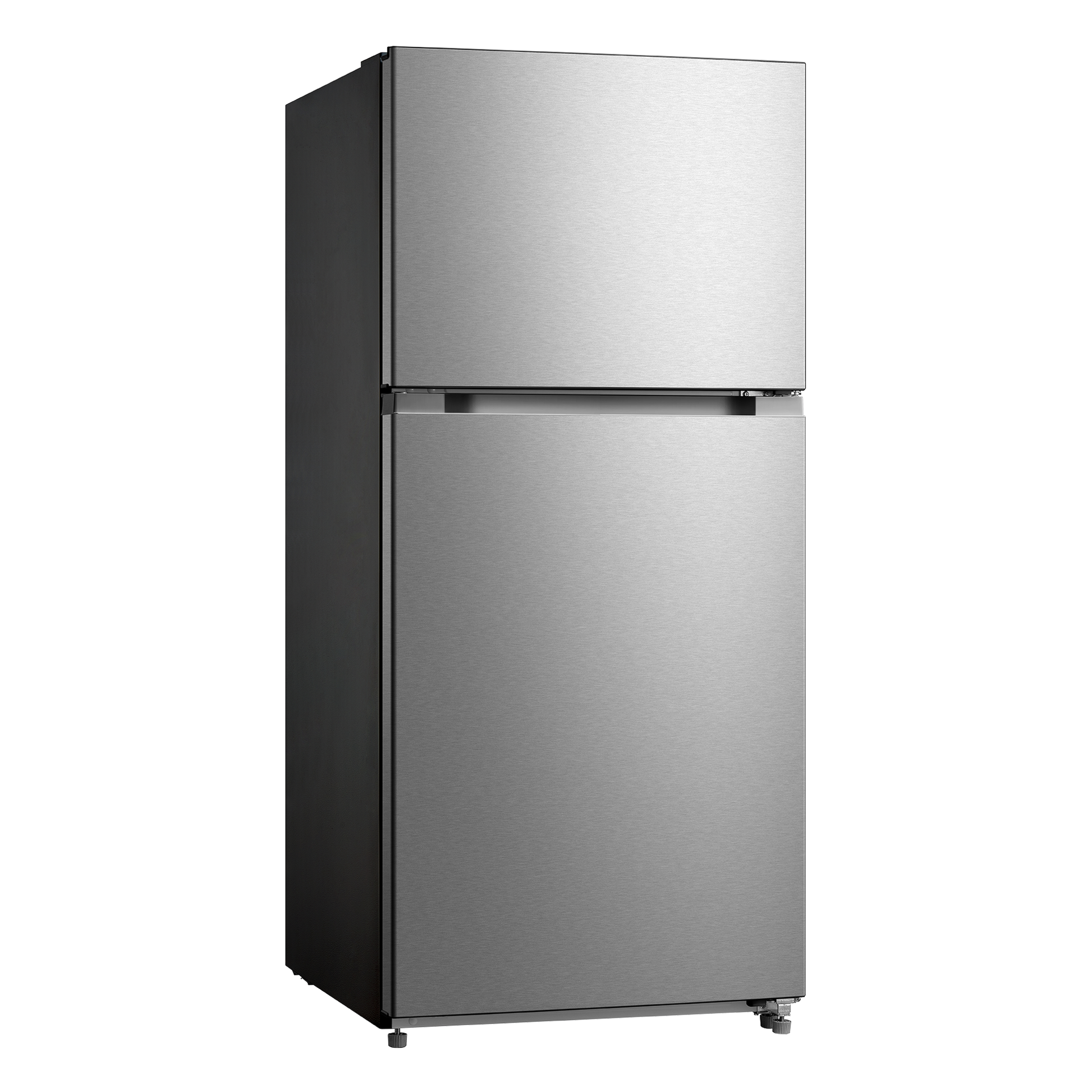 Freestanding stainless steel top freezer refrigerator with clean lines for kitchen and appliances collections