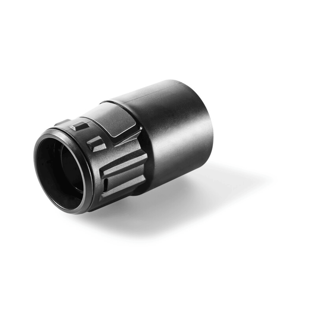 Black anti-static rotating connector designed for dust extraction in tools and home improvement projects