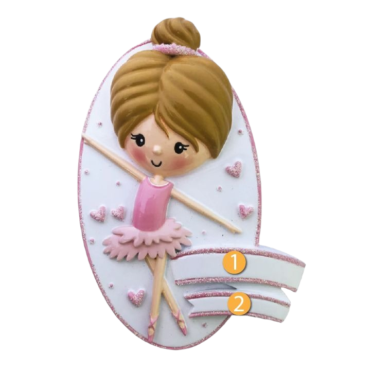 Cute girl ballerina ornament in pink tutu with glitter hearts, personalized Christmas decoration under $50 collection