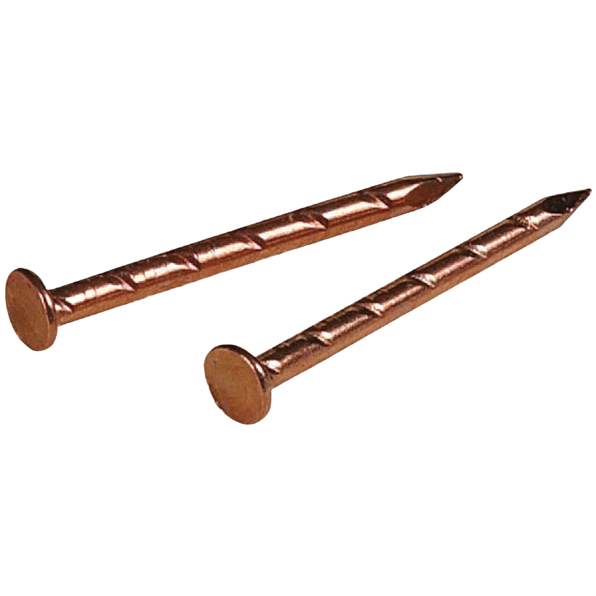Two copper-plated weatherstrip nails with flat heads for fasteners and hardware collections under $50