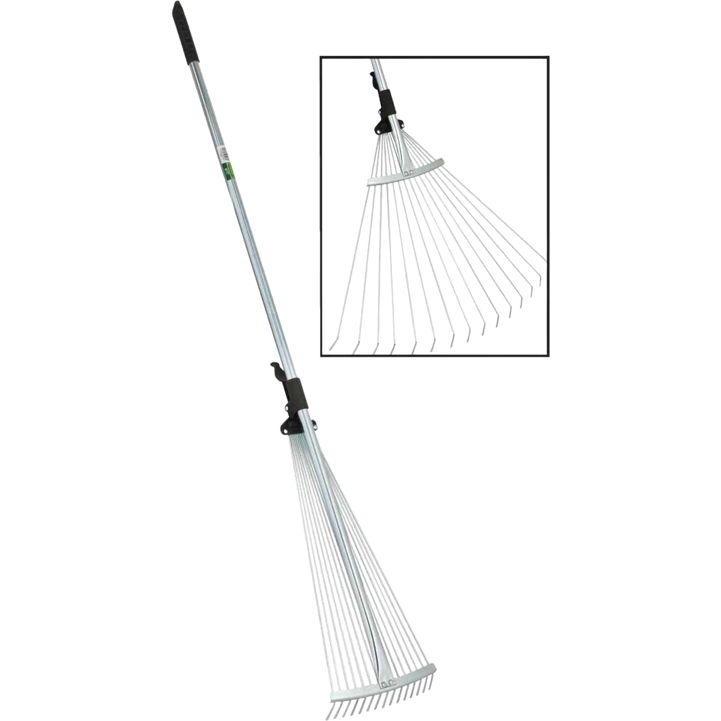 Adjustable steel leaf rake with extendable handle and flexible tines in Garden Tools and Outdoor Hand Tools collections