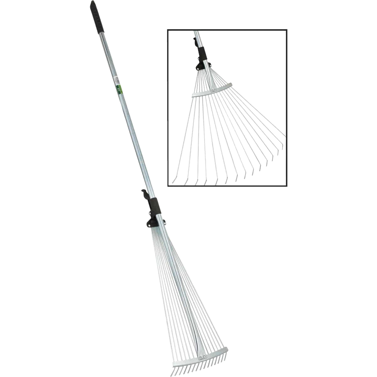Adjustable steel leaf rake with extendable handle and flexible tines in Garden Tools and Outdoor Hand Tools collections