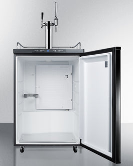 Freestanding 24-inch coffee dispenser with dual draft taps and white interior in kitchen and appliance collections