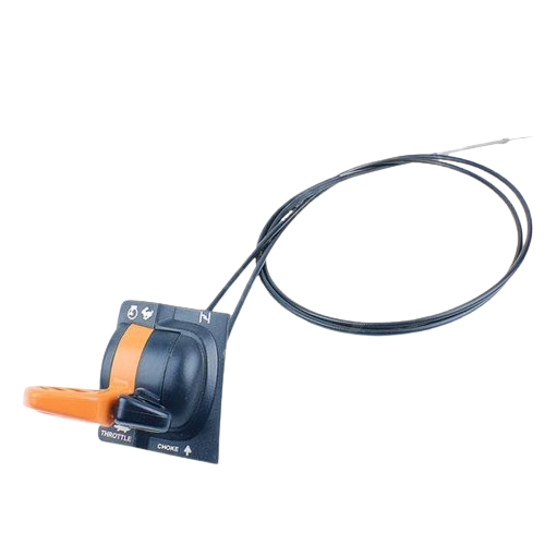 Throttle control push pull cable with black housing and orange lever for John Deere parts and accessories collection