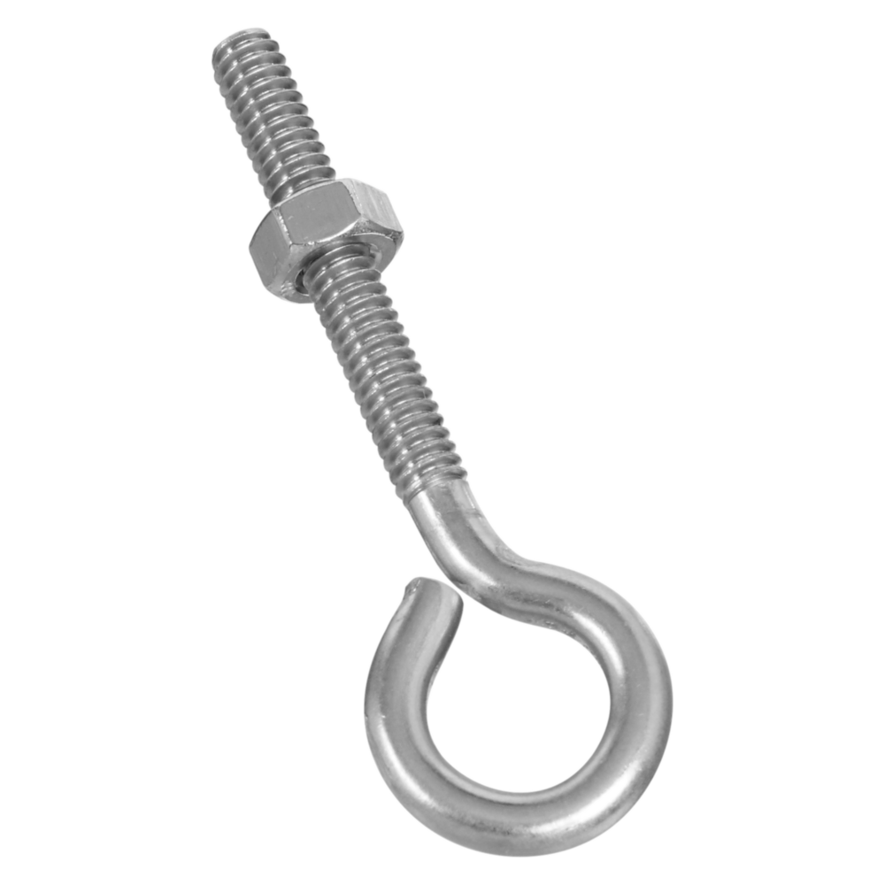 Stainless steel eye bolt with hex nut and machine screw threads for hardware, fasteners, and home improvement use under $50