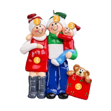 Colorful ornament showing a joyful family with child and teddy bear for Christmas Ornaments & Tree Decorations under $50 collection