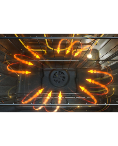 Top view inside electric oven showing airflow and heat circulation pattern for even cooking in ranges collection