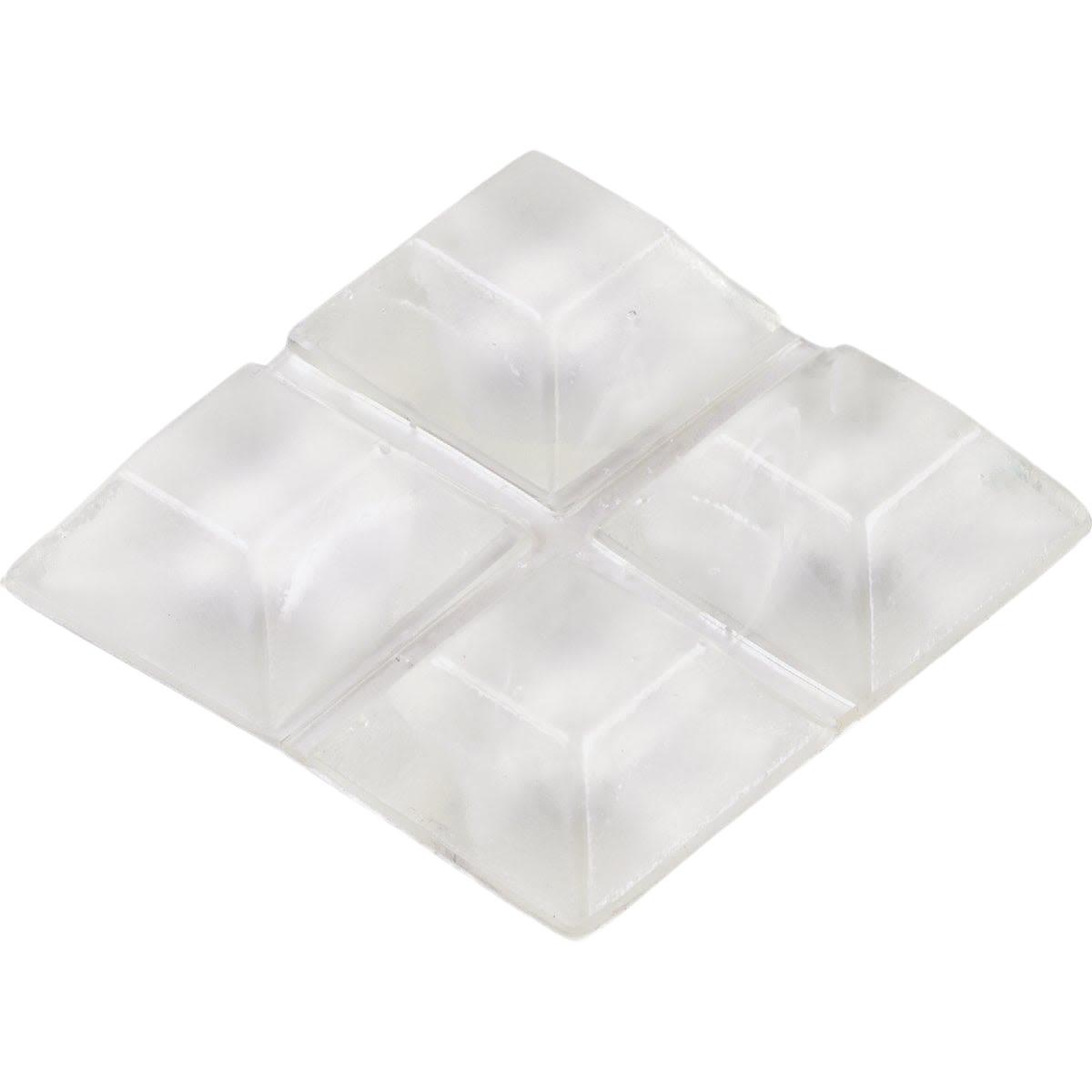 Set of four clear square self-adhesive bumpers for furniture protection and home improvement applications