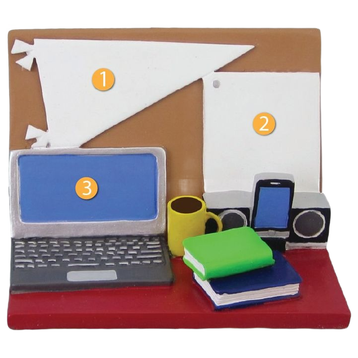 Decorative student desk ornament with smartphone, books, coffee mug, and laptop for Christmas tree decor under $50 collection