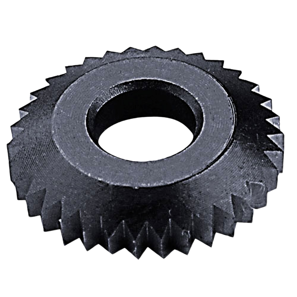 Black fine spiral cutter blade with sharp teeth designed for precision in woodworking tools and home improvement projects