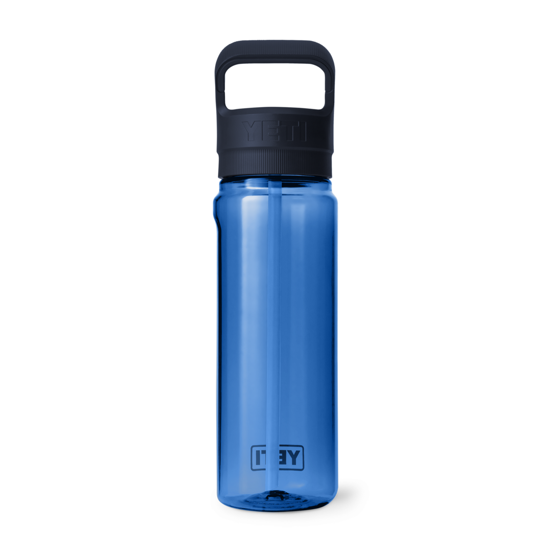 Blue 750ml durable water bottle with black straw cap and handle, versatile drinkware for kitchen and outdoor use collections