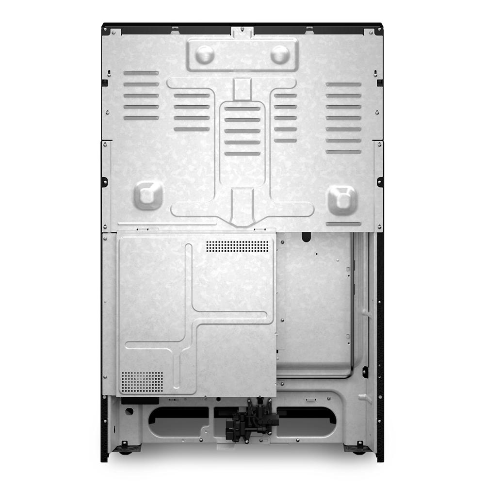 Back view of a 30-inch stainless steel gas range showing vented panels and connection components from Ranges collection