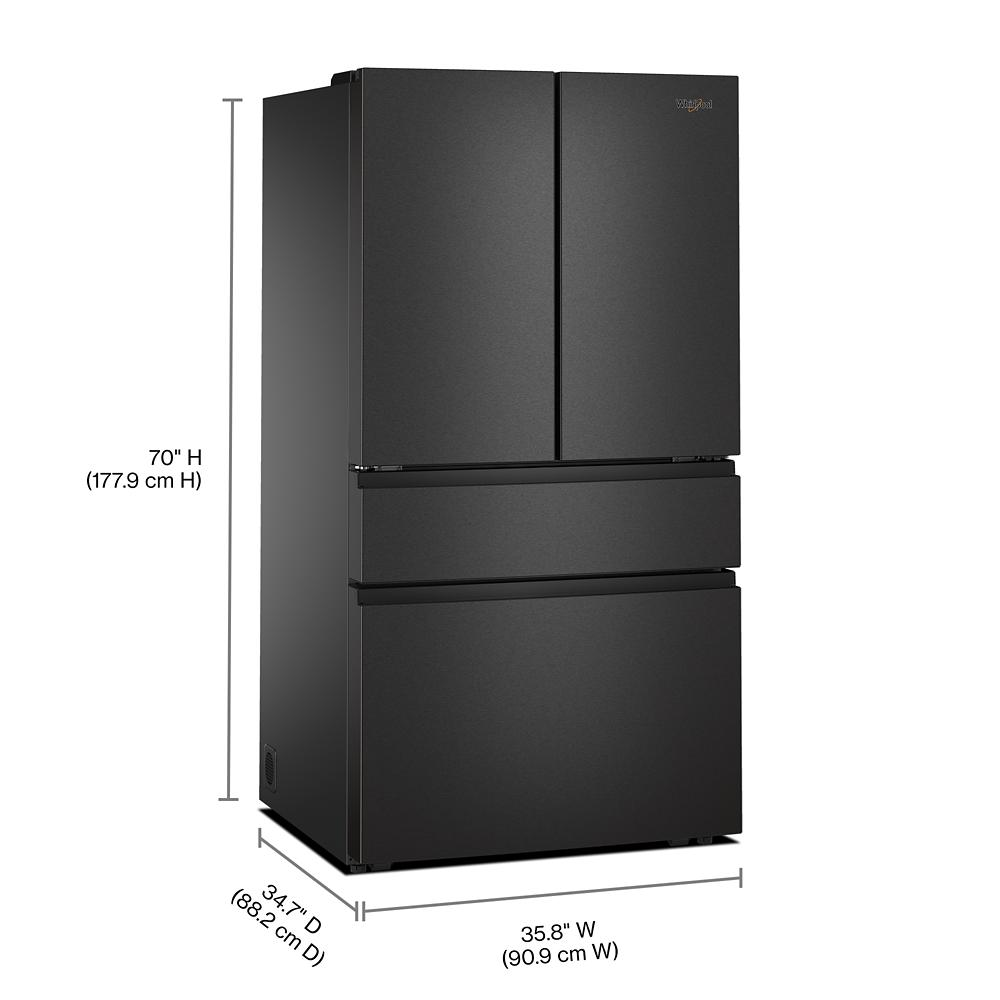 Matte black French door refrigerator with flexible drawer and bottom freezer in kitchen appliances collection