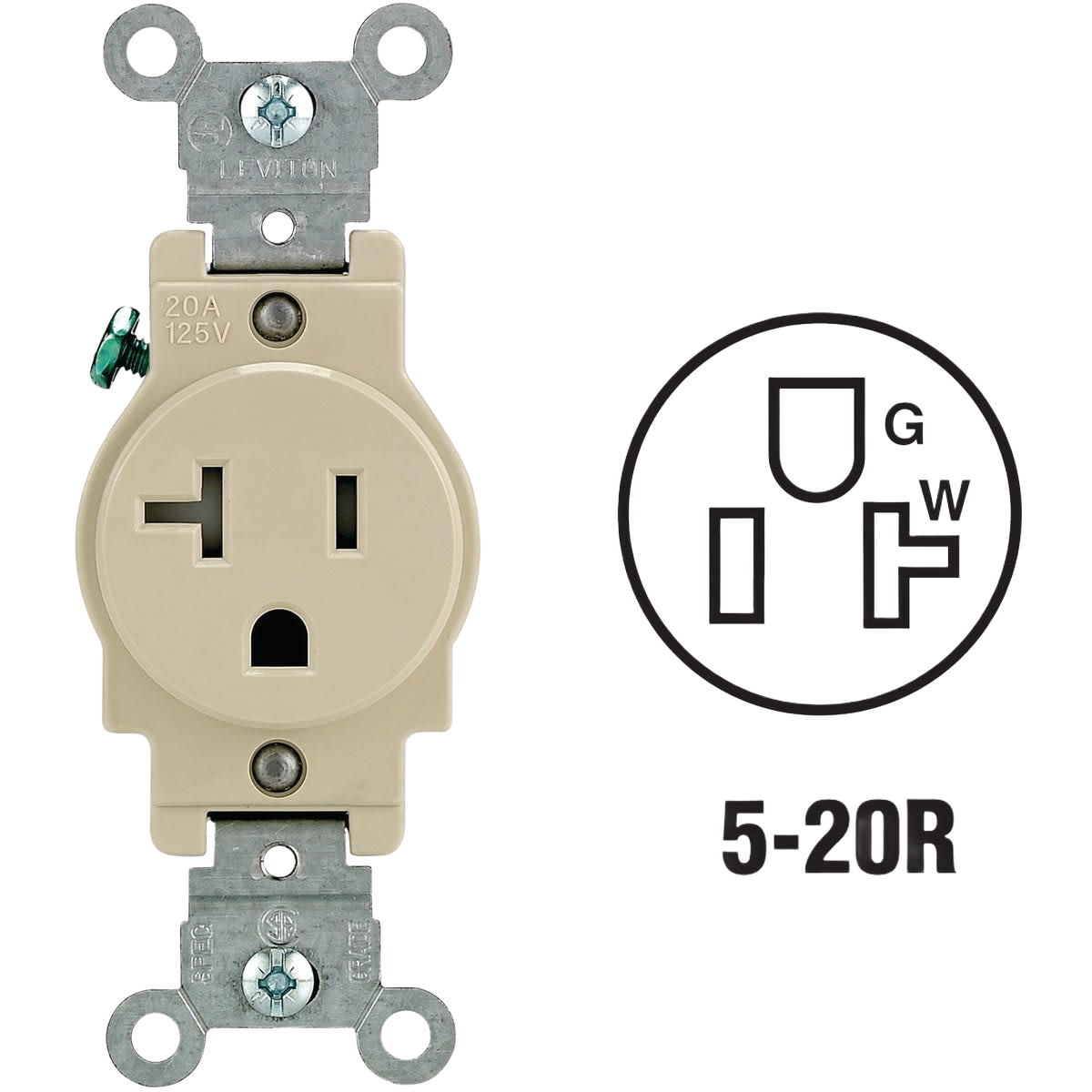 Ivory commercial grade tamper resistant outlet with 20 amp rating for safe home improvement electrical use