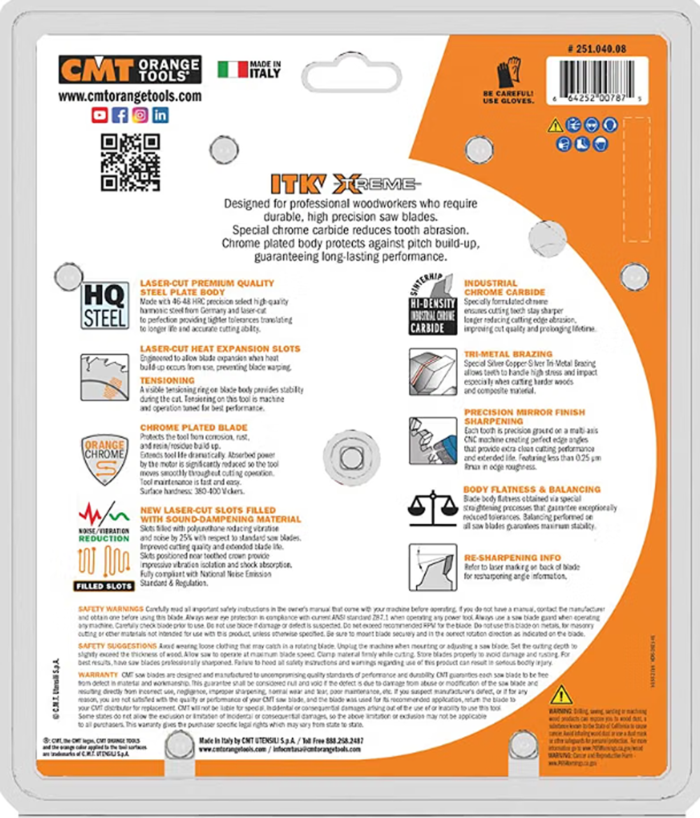 CMT Orange Tools 8" 40T Zero Gravity Saw Blade