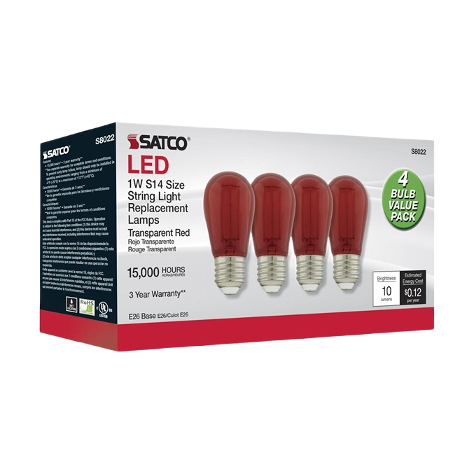 Set of four red 1-watt S14 LED replacement bulbs with standard screw base for tools and home improvement use