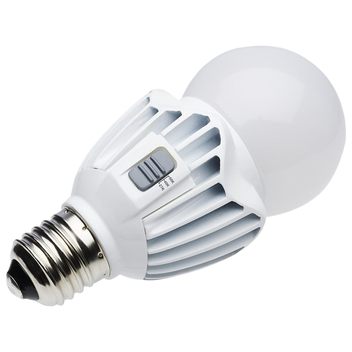 White LED A21 bulb with metal base and adjustable color temperature switch for energy-efficient home lighting