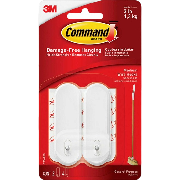 Package of two 3M Command medium wire adhesive hooks for damage-free hanging in home improvement hardware tasks