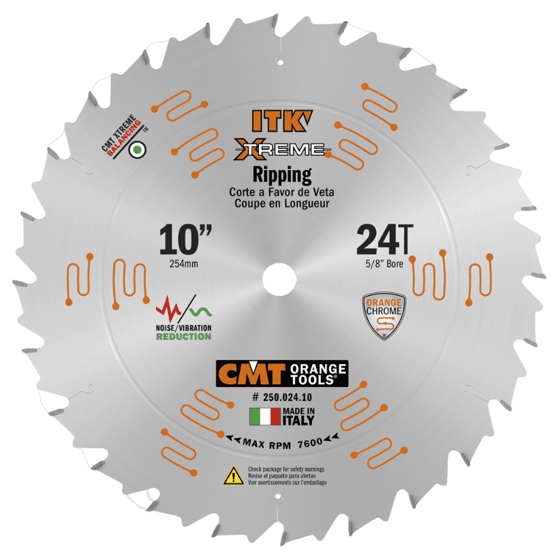10-inch rip saw blade with 24 teeth, chrome plated frame, designed for tools and home improvement projects