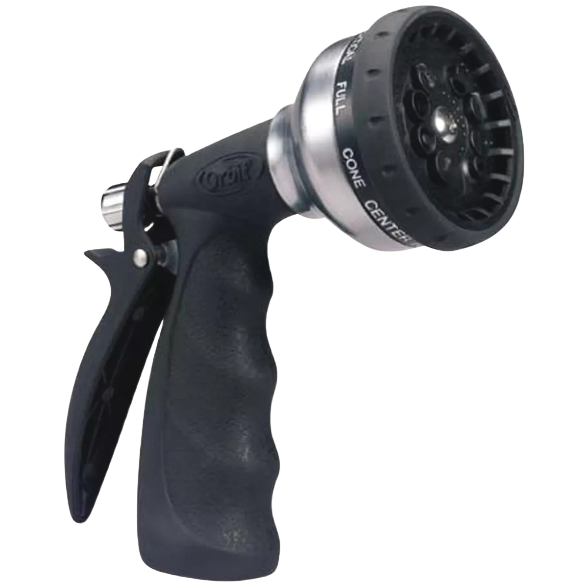Ergonomic metal garden sprinkler nozzle with adjustable 10-pattern spray for watering and irrigation tasks in lawn and garden projects