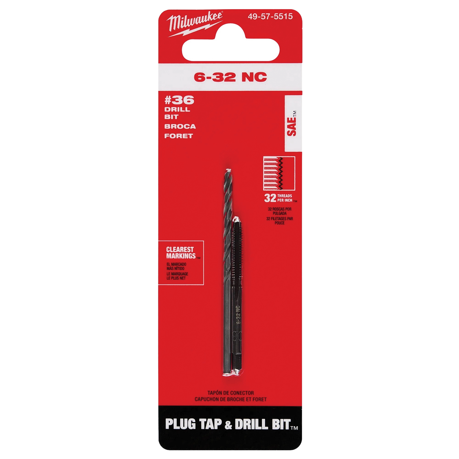 Milwaukee 6-32 NC plug tap and matching drill bit set in red packaging for tool and power tool accessories collections