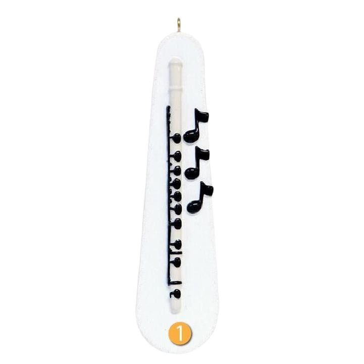 White flute ornament decorated with black music notes for Christmas Ornaments & Tree Decorations collection