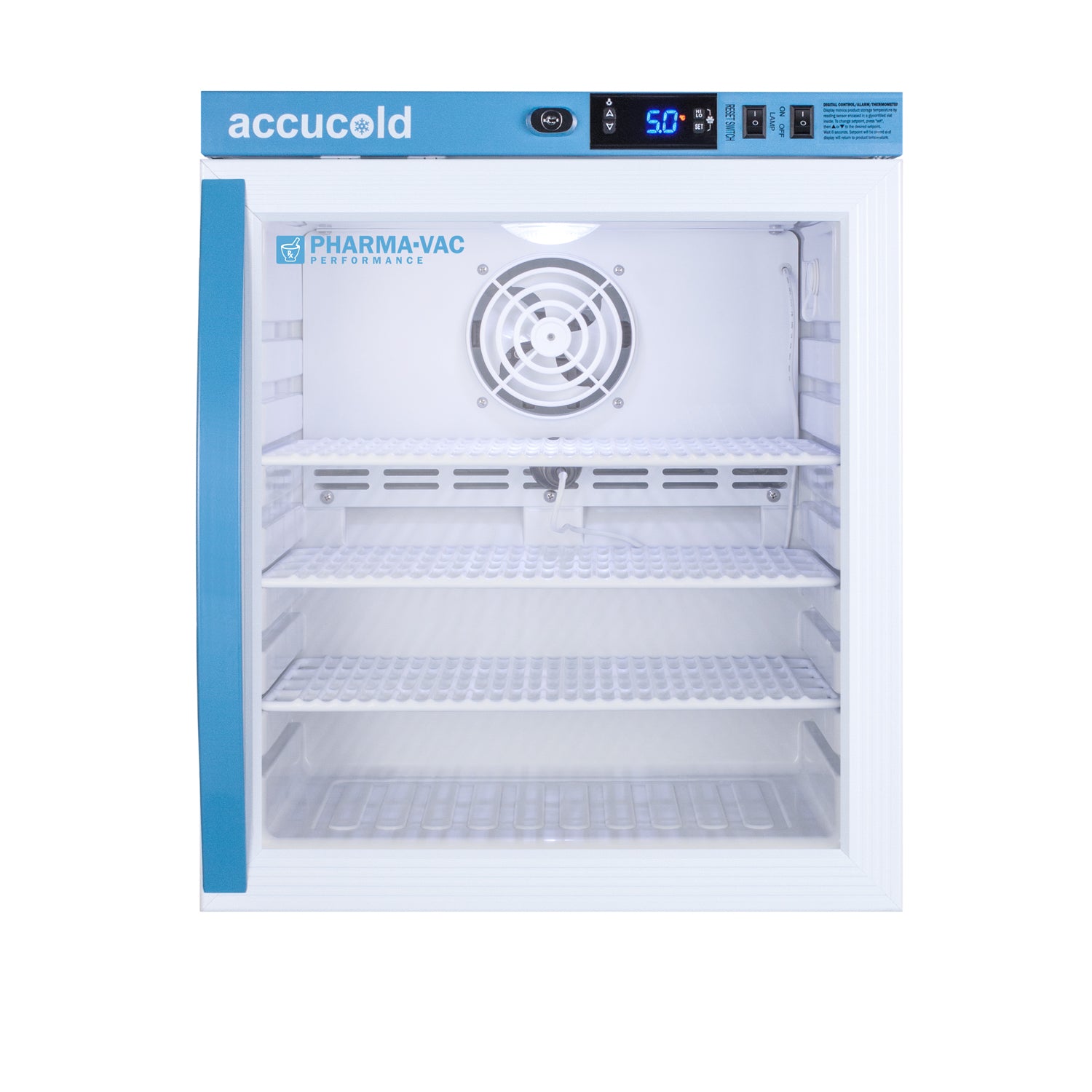 compact pharmaceutical refrigerator with glass door and digital temperature display for medical use