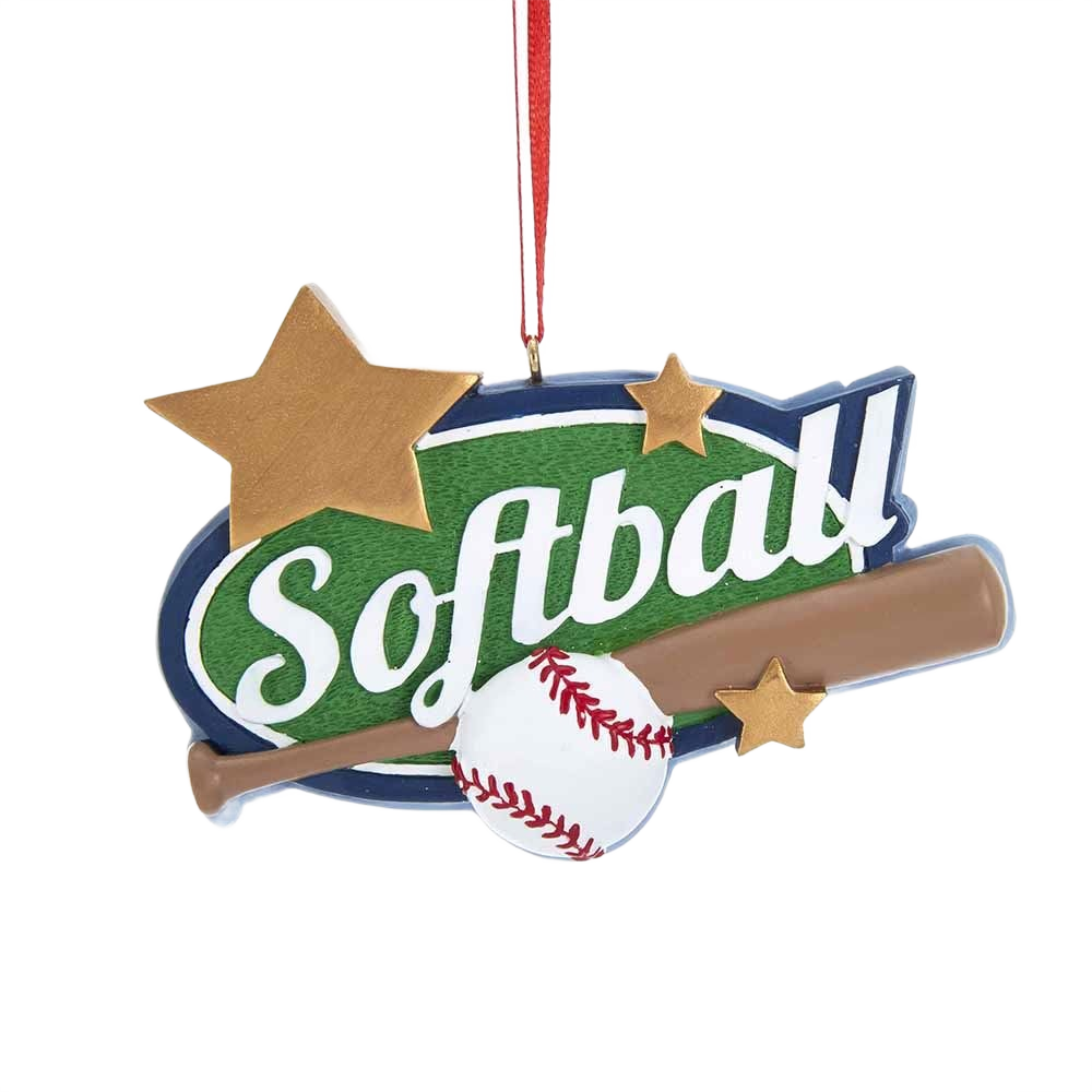 Personalized softball ornament with stars, bat, and ball in Christmas Ornaments & Tree Decorations under $50 collection