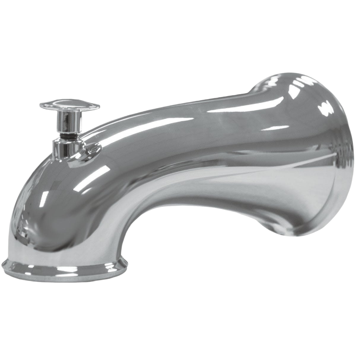 Chrome tub spout with pull-up diverter for bathroom fixtures designed for home improvement projects