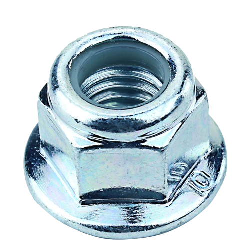 Chrome-plated lock nut with flange and nylon insert for secure fastening in John Deere parts and hardware collections