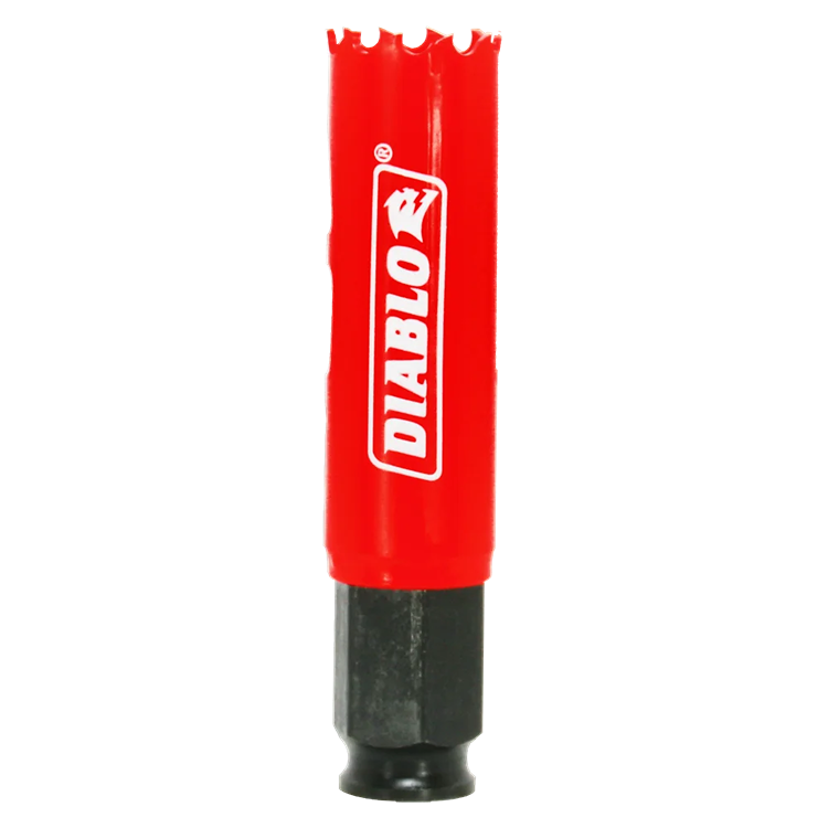 Red steel hole saw with Diablo logo, designed for fast cutting in woodworking tools under $50 and home improvement collections.