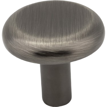 Brushed pewter cabinet knob with smooth rounded top and cylindrical base for home improvement projects