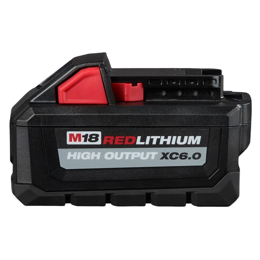 Compact high-capacity rechargeable battery pack in black and red designed for professional tools and home improvement tasks