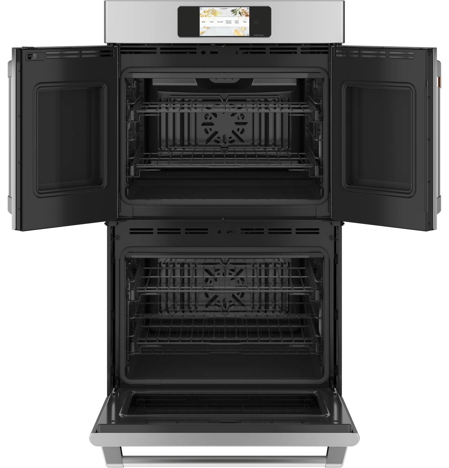 Stainless steel built-in double wall oven with convection fans and touchscreen control panel from Double Wall Ovens collection