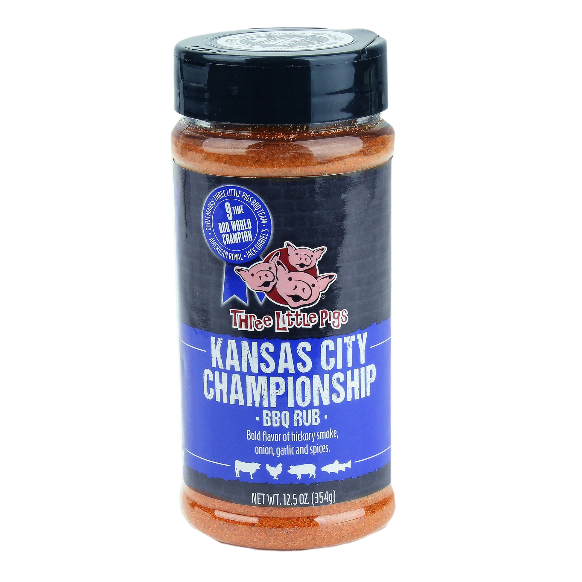 Bottle of Three Little Pigs Kansas City Championship BBQ Rub with bold hickory smoke and spice blend under $50 collections